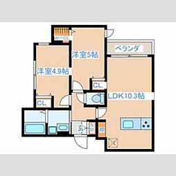 Ｆｅｌｉｃｉａ Ｈｅｉｗａｄａｉ 2階2LDKの間取り