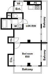 小山ハイツ 1LDKの間取図画像