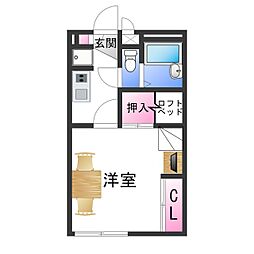 レオパレスタウンコート北田辺 2階1Kの間取り