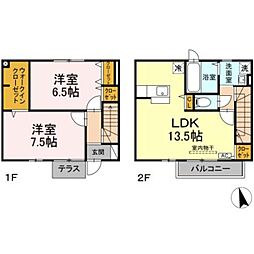 JR五日市線 秋川駅 バス5分 秋留橋下車 徒歩13分の賃貸アパート 2階2LDKの間取り