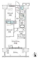 スカイグランデ津田沼 4階2LDKの間取り