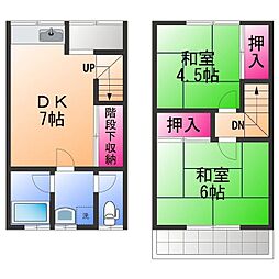 南海線 高石駅 徒歩12分の賃貸テラスハウス 2DKの間取り