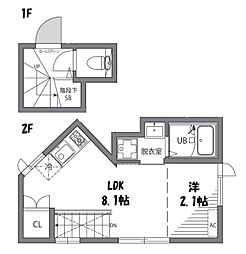 東急目黒線 西小山駅 徒歩10分の賃貸テラスハウス 2階1LDKの間取り