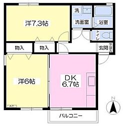 クロノスムサシムラヤマサウス 2DKの間取図画像
