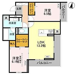 ふじみ野市ふじみ野4丁目アパート 2LDKの間取図画像