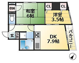 グランディア花隈駅前 2DKの間取図画像