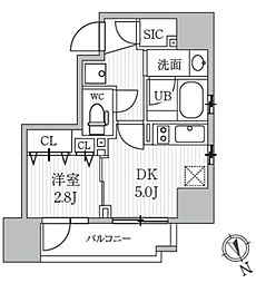 シーズンフラッツ蔵前パークフロント 2階1DKの間取り