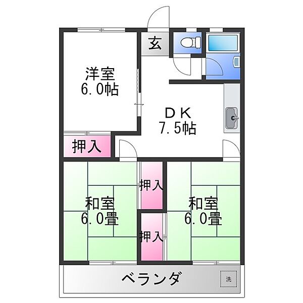 和歌山県和歌山市福島(賃貸マンション3DK・5階・51.03㎡)の写真 その2