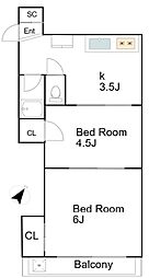 ライベストコート池袋II 3階2Kの間取り