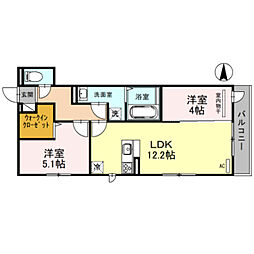 エスポワール古市 2LDKの間取図画像