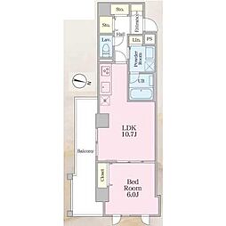 アロー東海神37番館 5階1LDKの間取り