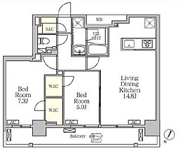 ジオエント白金台 8階2LDKの間取り
