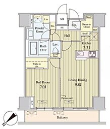 東京メトロ東西線 落合駅 徒歩7分の賃貸マンション 9階1LDKの間取り