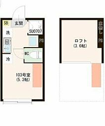 ハーモニーテラス上井草V 1階ワンルームの間取り