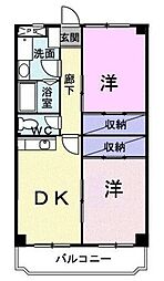 シティマンションタナベ 3階2DKの間取り