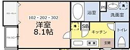 プラウドガーデン鶴瀬 2階1Kの間取り