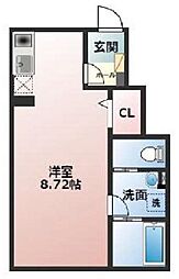 ＣＨＥＬＳＥＡ日野 1階ワンルームの間取り