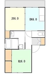 水道山ハイツ 2DKの間取図画像