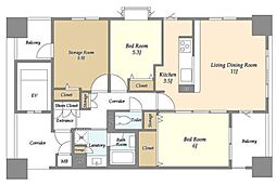 レクセルマンション上野松が谷 4階2SLDKの間取り