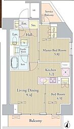 ヴェルデュール高田馬場 9階2LDKの間取り