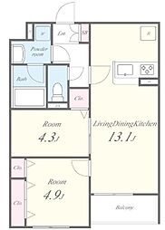 グランデールリーリエ 2階2LDKの間取り