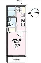 ウィングガーデン武里 3階1Kの間取り