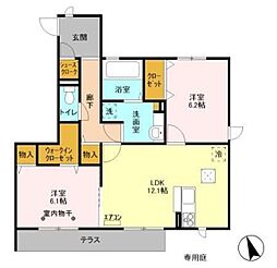 ヴェルデソーレ Ｂ 1階2LDKの間取り