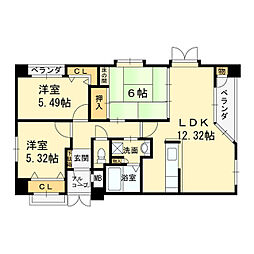 ジョワジール長居公園 2階3LDKの間取り