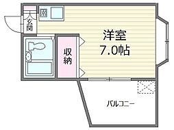仙川スカイハイツ 1階ワンルームの間取り