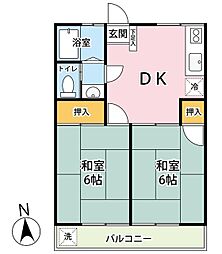 コーポ佐伯 2DKの間取図画像