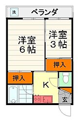 ウッドサイドジンダイアヅマ 2階2Kの間取り