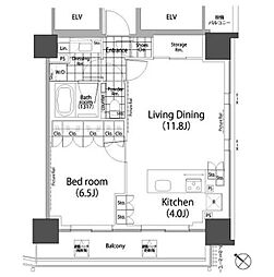 パークハビオ赤坂タワー 19階1LDKの間取り