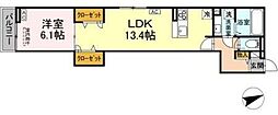 ディールーム八幡町 1LDKの間取図画像