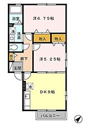 アメニティ C 2階2DKの間取り