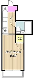 コスモ百合丘 1Kの間取図画像