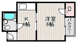 シャンクレール御陵前 1Kの間取図画像