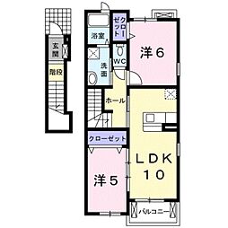 クレアコート　III 2階2LDKの間取り
