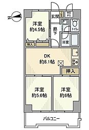 ルネ立石 3階3DKの間取り