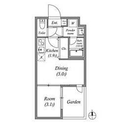 VINA山科WEST 1階1DKの間取り