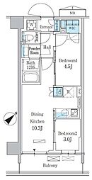 パークアクシス品川南大井パークフロント 7階2LDKの間取り