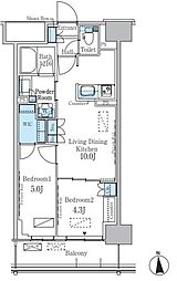 パークアクシス新宿百人町 4階2LDKの間取り