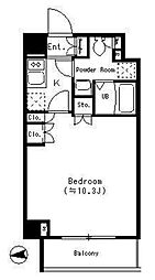 パークキューブ四谷三丁目 10階ワンルームの間取り