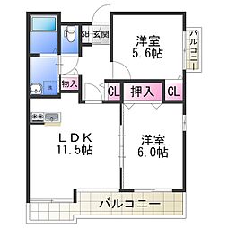 メゾンキコー住之江 2LDKの間取図画像