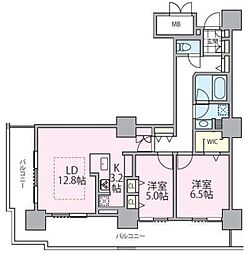 ロイヤルパークスタワー南千住 6階2LDKの間取り
