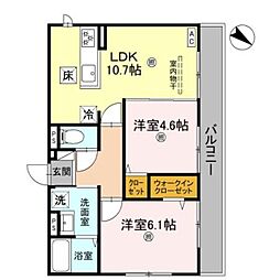 リバティスクエア楓 2階2LDKの間取り