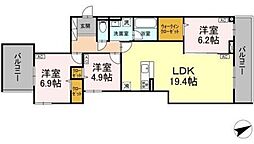 D-residence稲城 3階3LDKの間取り