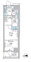 パークアクシス新宿百人町 1DKの間取図画像