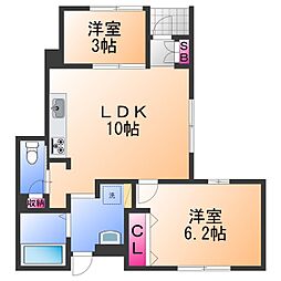 プレミアムスイート岸和田駅前 2LDKの間取図画像