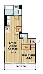 ロゼ清新 1階1LDKの間取り