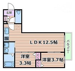 Villa　41　YAMATE　SUITA 3階2LDKの間取り